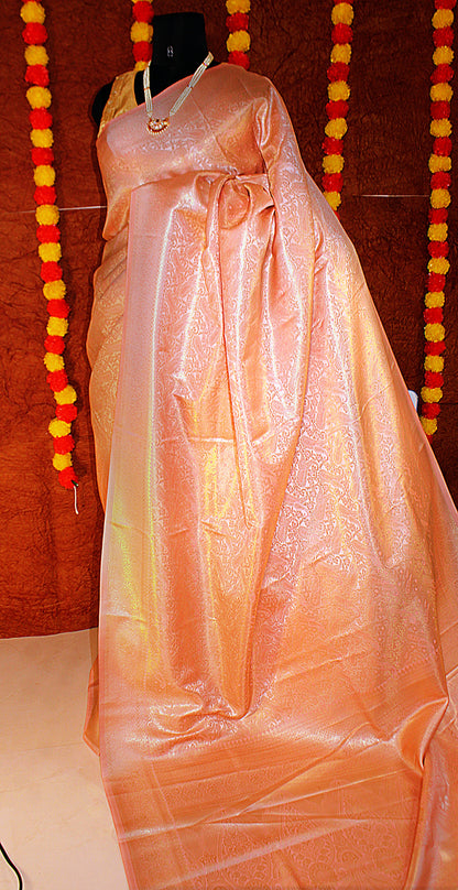 Litchi Silk Luxe in Pastels – Golden Zari Woven Grace