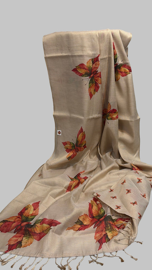 Cotton silk Beige sarees with Prints