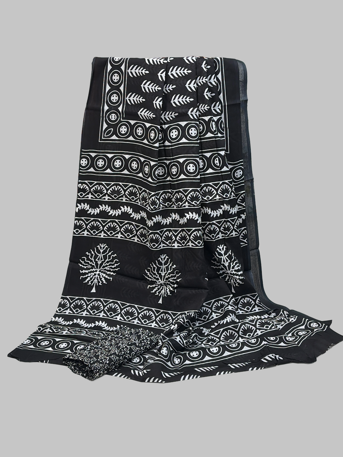 Lawyers' sarees collection- “Classic Contrast – Black & White Mul Cotton Elegance”