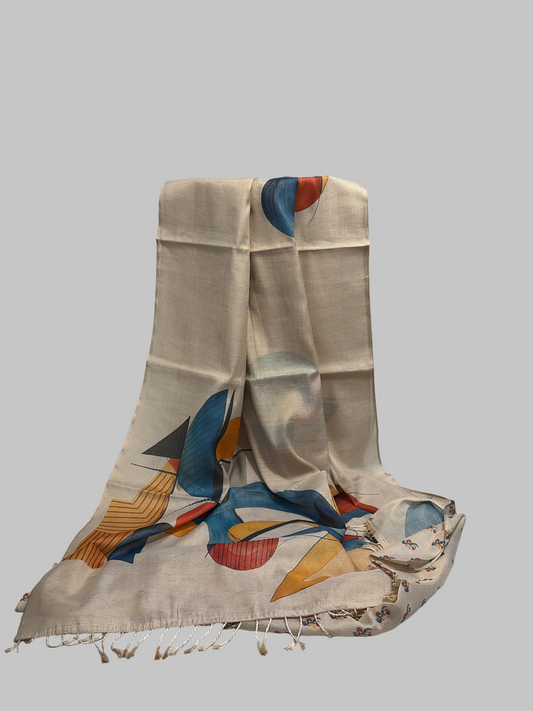 Cotton silk Beige sarees with Prints