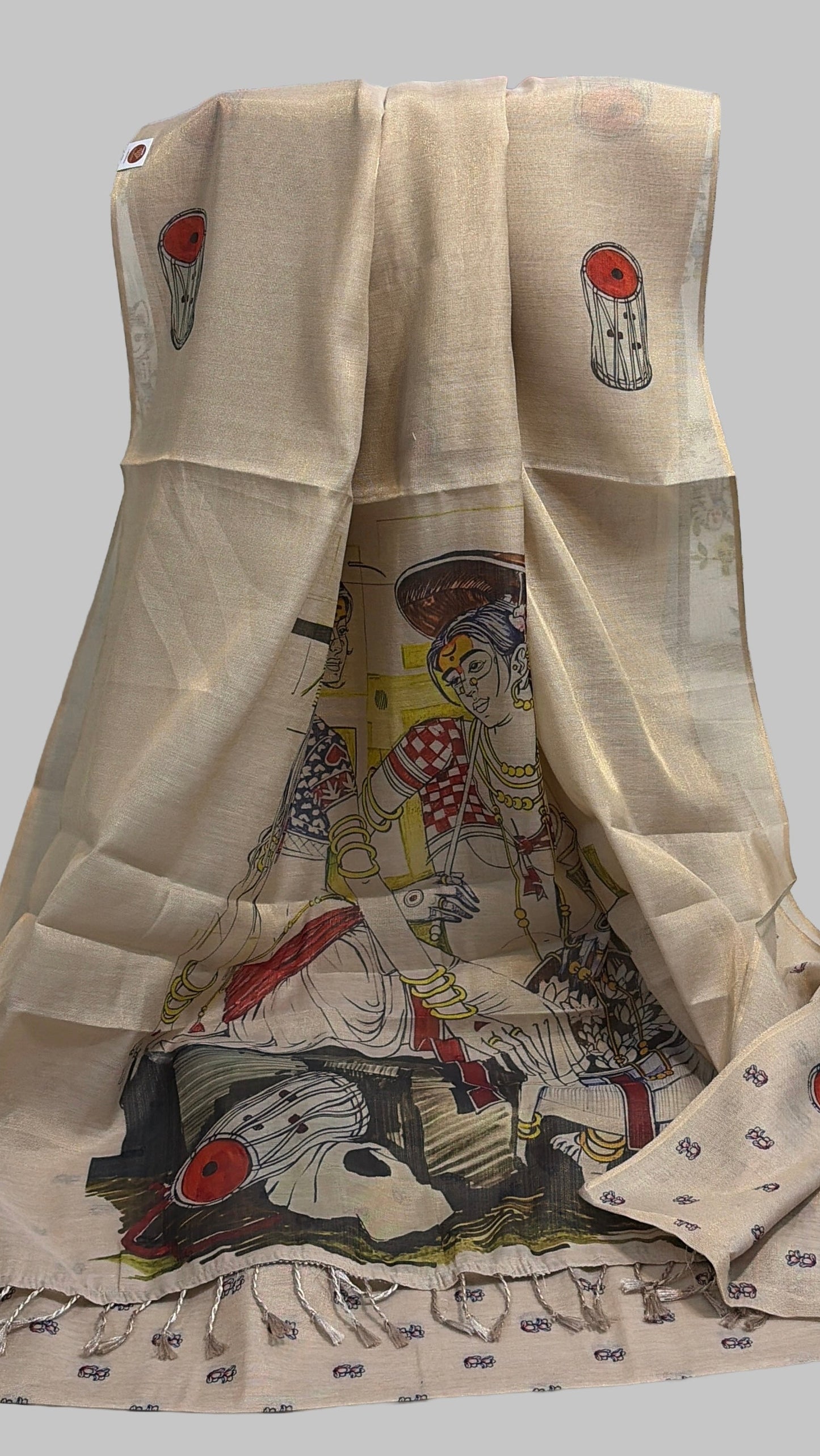 Cotton silk Beige sarees with Prints