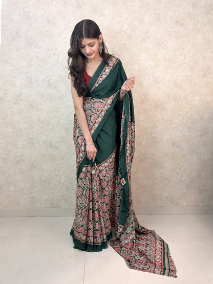 Modal Silk  Sari: Ajrakh Allure on Modal Magic